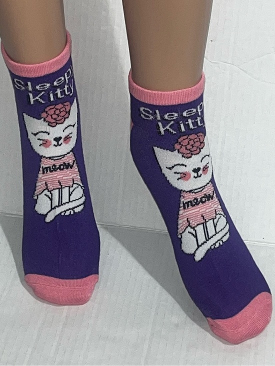 None Accessories - Sleepy Kitty Purple & Pink Cat Ankle Socks - Unbranded Pick 1 Pair